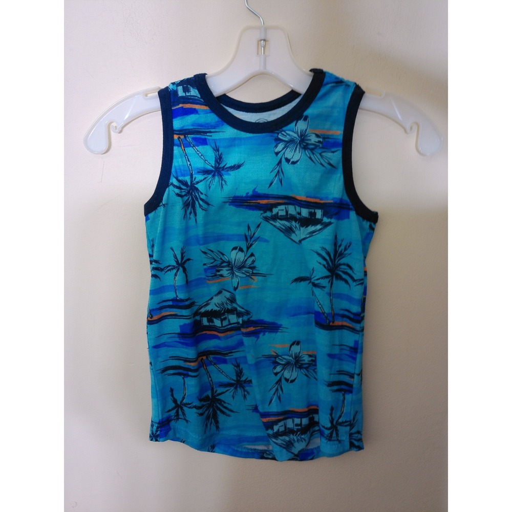 Wonder Nation Tank Top Youth Size M 8 Blue Tropical Palm Tree Beachy Casual